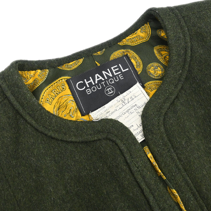 Chanel Collarless Jacket Khaki #38