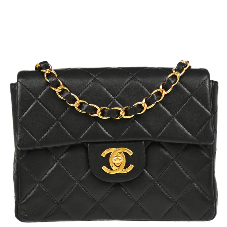 Chanel 1997-1999 Black Lambskin Mini Classic Square Flap Shoulder Bag 17