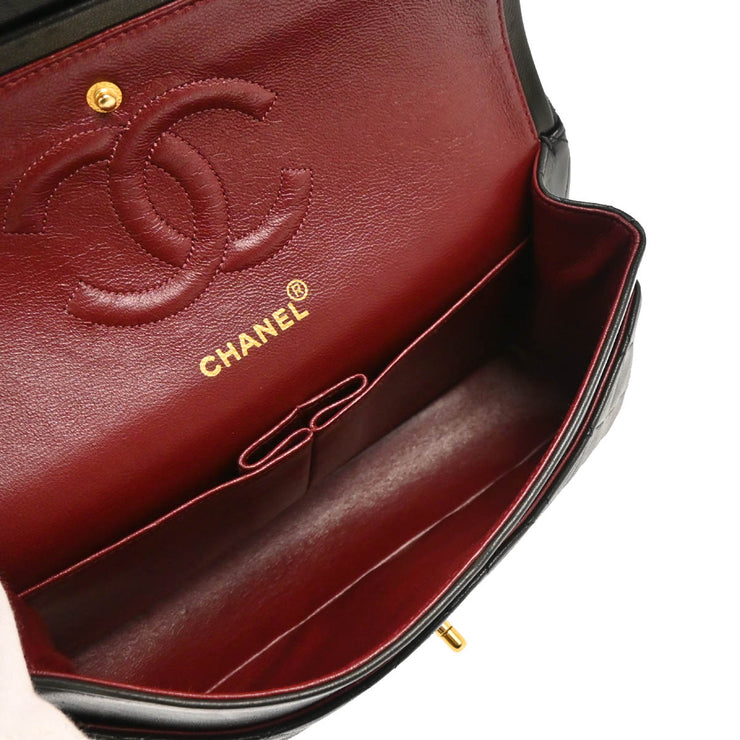 Chanel 1991-1994 Black Lambskin Medium Classic Double Flap Shoulder Bag