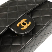 Chanel 1991-1994 Black Lambskin Medium Classic Double Flap Shoulder Bag