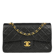 Chanel Black 1989-1991 Lambskin Small Classic Double Flap Shoulder Bag