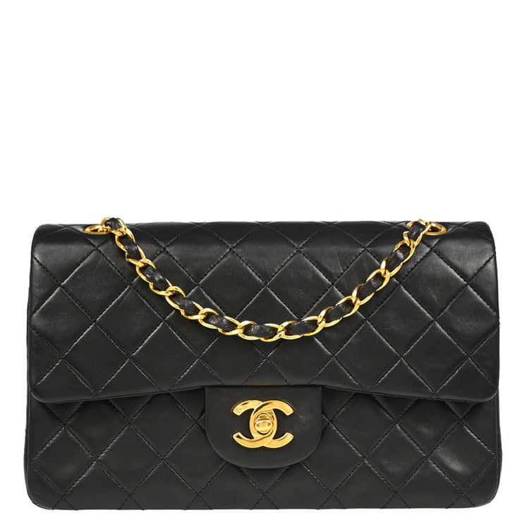 Chanel Black 1989-1991 Lambskin Small Classic Double Flap Shoulder Bag