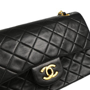 Chanel Black 1989-1991 Lambskin Small Classic Double Flap Shoulder Bag