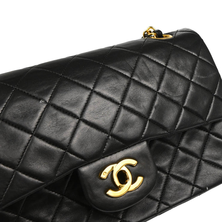 Chanel Black 1989-1991 Lambskin Small Classic Double Flap Shoulder Bag