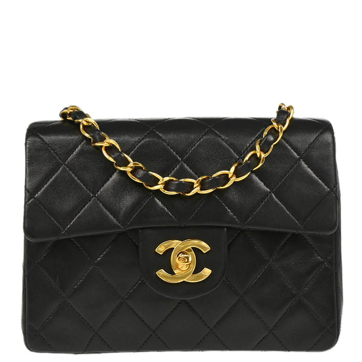 Chanel 1991-1994 Black Lambskin Mini Classic Square Flap Shoulder Bag 17