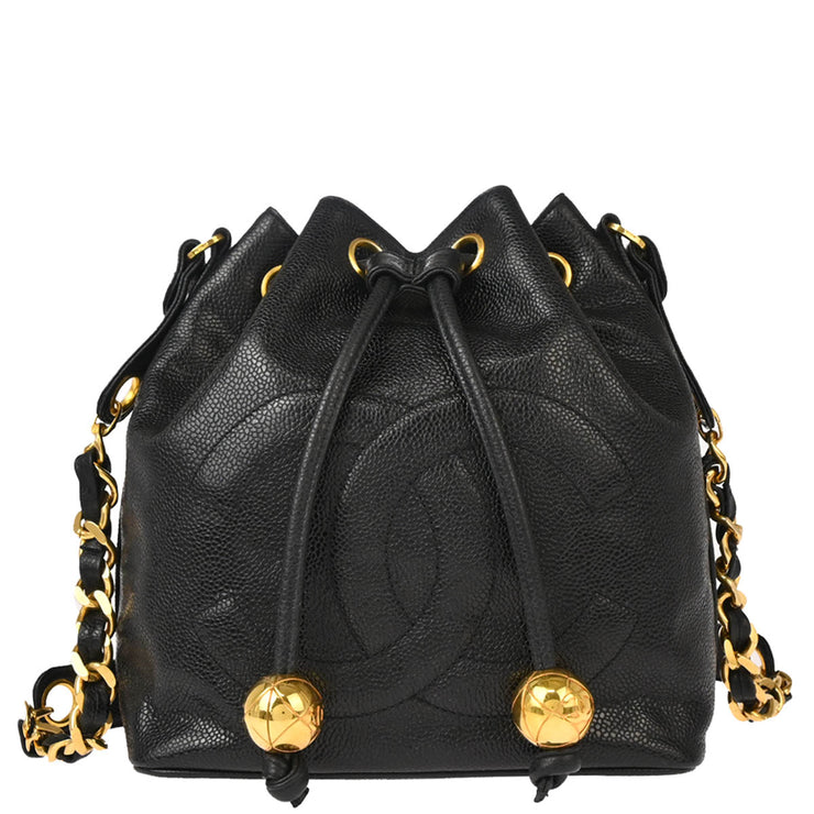 Chanel 1991-1994 Black Caviar Bucket Shoulder Bag