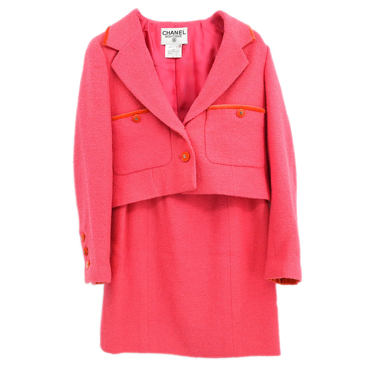 Chanel 1996 Setup Suit Jacket Skirt Pink #38