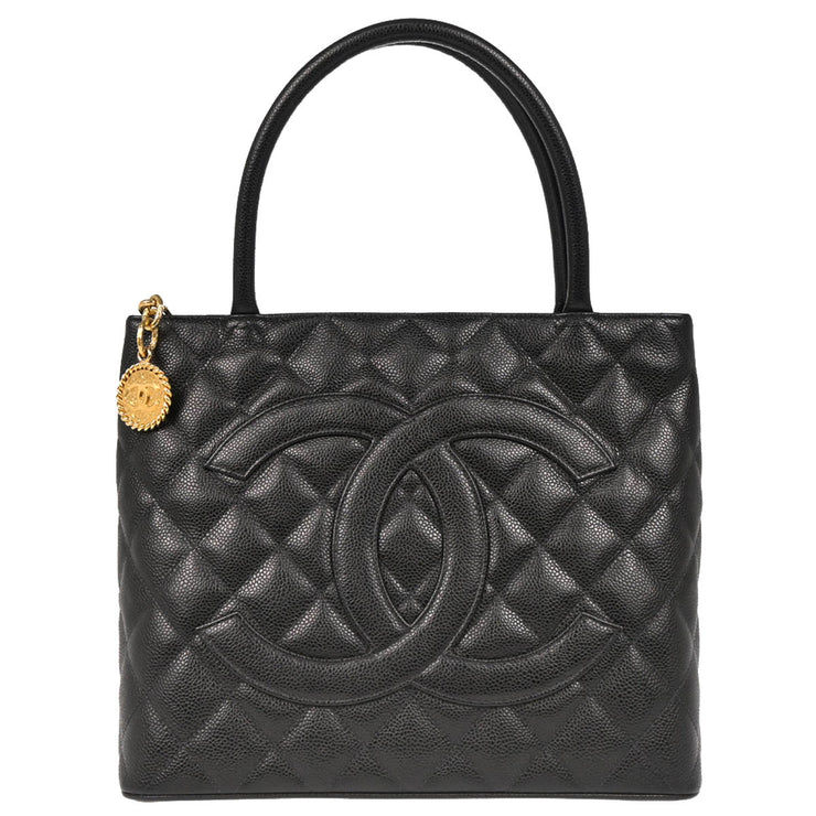 Chanel 2004-2005 Black Caviar Medallion Tote Handbag