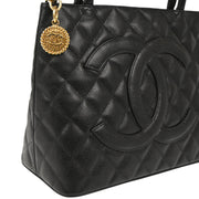 Chanel 2004-2005 Black Caviar Medallion Tote Handbag