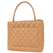 Chanel 2001-2003 Beige Caviar Medallion Tote Handbag