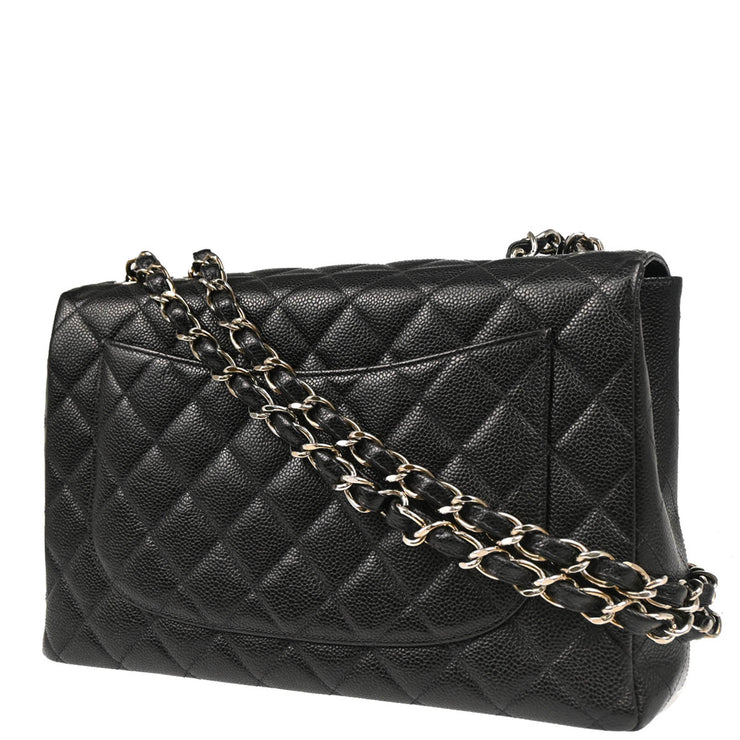 Chanel 1997-1999 Black Caviar Jumbo Classic Flap Shoulder Bag