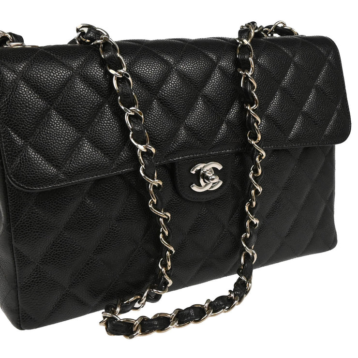 Chanel 1997-1999 Black Caviar Jumbo Classic Flap Shoulder Bag