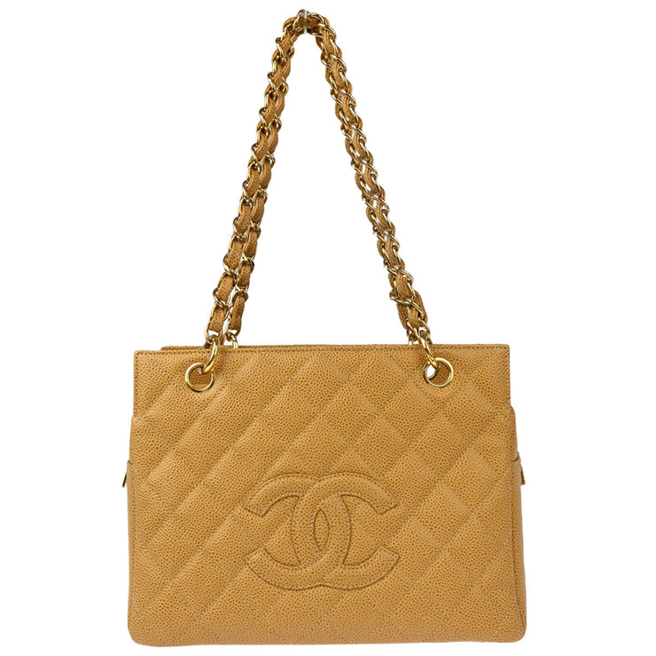 Chanel 2001-2003 Beige Caviar Petite Timeless Tote PTT Chain Handbag