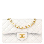 Chanel 1991-1994 White Lambskin Small Classic Double Flap Shoulder Bag