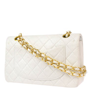 Chanel 1991-1994 White Lambskin Small Classic Double Flap Shoulder Bag