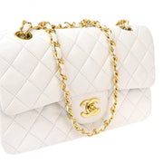 Chanel 1991-1994 White Lambskin Small Classic Double Flap Shoulder Bag