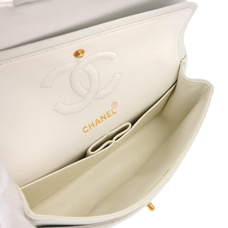 Chanel 1991-1994 White Lambskin Small Classic Double Flap Shoulder Bag