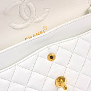 Chanel 1991-1994 White Lambskin Small Classic Double Flap Shoulder Bag