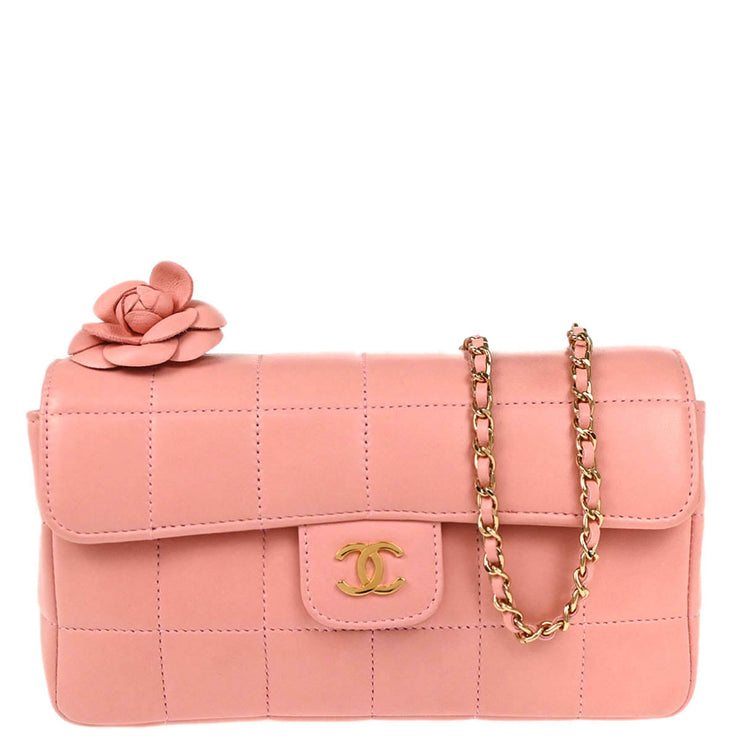 Chanel 2003-2004 Pink Lambskin Choco Bar Camellia Shoulder Bag