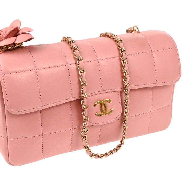 Chanel 2003-2004 Pink Lambskin Choco Bar Camellia Shoulder Bag