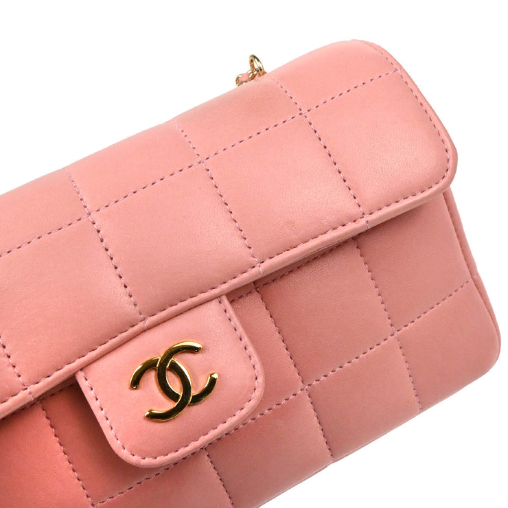 Chanel 2003-2004 Pink Lambskin Choco Bar Camellia Shoulder Bag