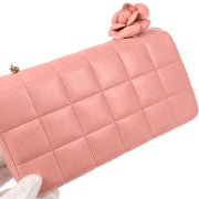 Chanel 2003-2004 Pink Lambskin Choco Bar Camellia Shoulder Bag