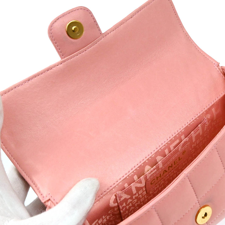 Chanel 2003-2004 Pink Lambskin Choco Bar Camellia Shoulder Bag