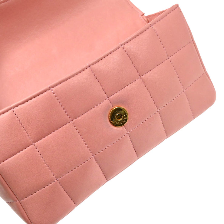 Chanel 2003-2004 Pink Lambskin Choco Bar Camellia Shoulder Bag