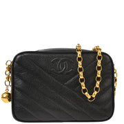 Chanel 1991-1994 Black Caviar Bias Stitch Camera Bag Mini