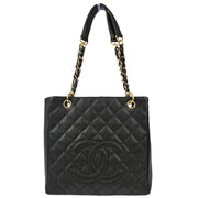 Chanel 2004-2005 Black Caviar Petite Shopping Tote PST Chain Handbag