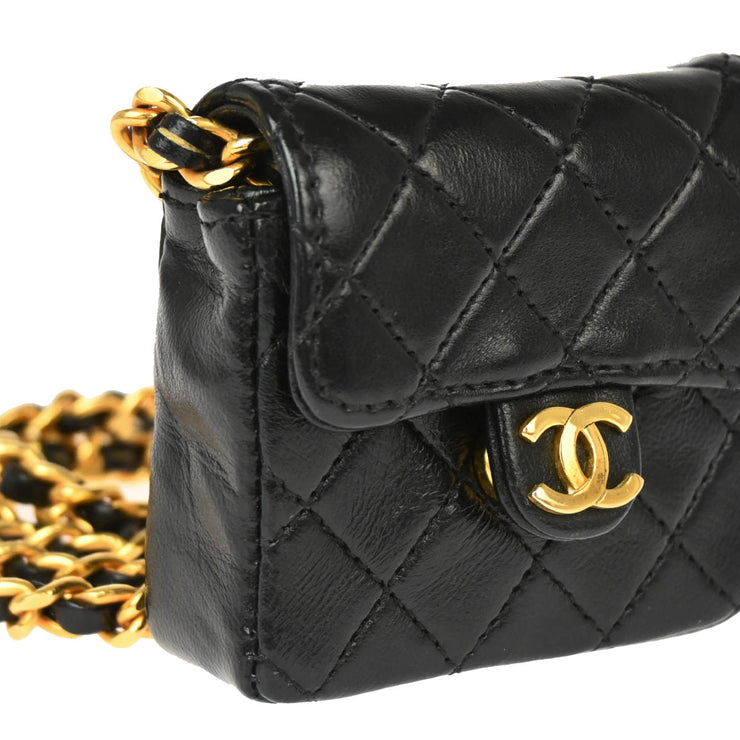 Chanel 1989-1991 Black Lambskin Classic Flap Micro Chain Shoulder Bag