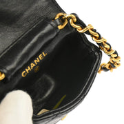 Chanel 1989-1991 Black Lambskin Classic Flap Micro Chain Shoulder Bag