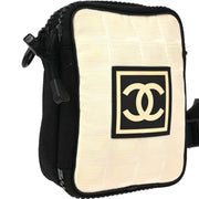 Chanel 2003-2004 White Black Jacquard Nylon Travel Sport Line Shoulder Bag