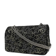 Chanel 2009-2010 Black Canvas Rhinestone Medium Classic Double Flap Shoulder Bag