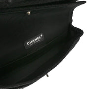 Chanel 2009-2010 Black Canvas Rhinestone Medium Classic Double Flap Shoulder Bag