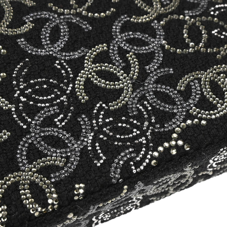 Chanel 2009-2010 Black Canvas Rhinestone Medium Classic Double Flap Shoulder Bag