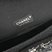 Chanel 2009-2010 Black Canvas Rhinestone Medium Classic Double Flap Shoulder Bag