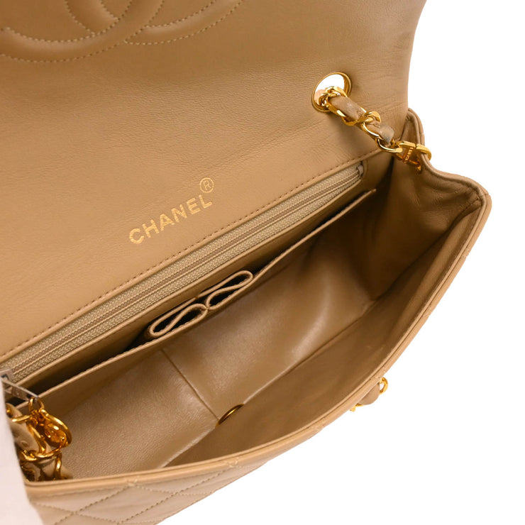 Chanel 1989-1991 Beige Lambskin Turnlock Small Full Flap Shoulder Bag