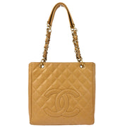 Chanel 2003-2004 Beige Caviar Petite Shopping Tote PST Chain Handbag