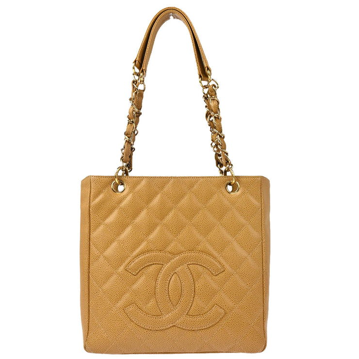 Chanel 2003-2004 Beige Caviar Petite Shopping Tote PST Chain Handbag