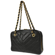 Chanel 2000-2001 Black Caviar Chevron Handbag