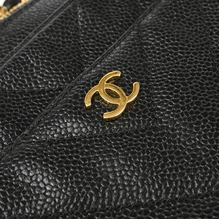 Chanel 2000-2001 Black Caviar Chevron Handbag