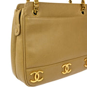 Chanel 1994-1996 Beige Caviar Triple CC Chain Shoulder Tote Bag