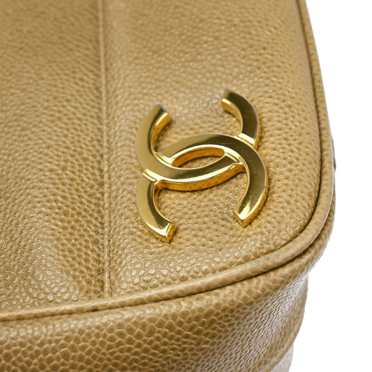 Chanel 1994-1996 Beige Caviar Triple CC Chain Shoulder Tote Bag