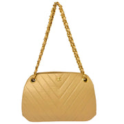 Chanel 1989-1991 Beige Lambskin Chevron Chain Shoulder Bag