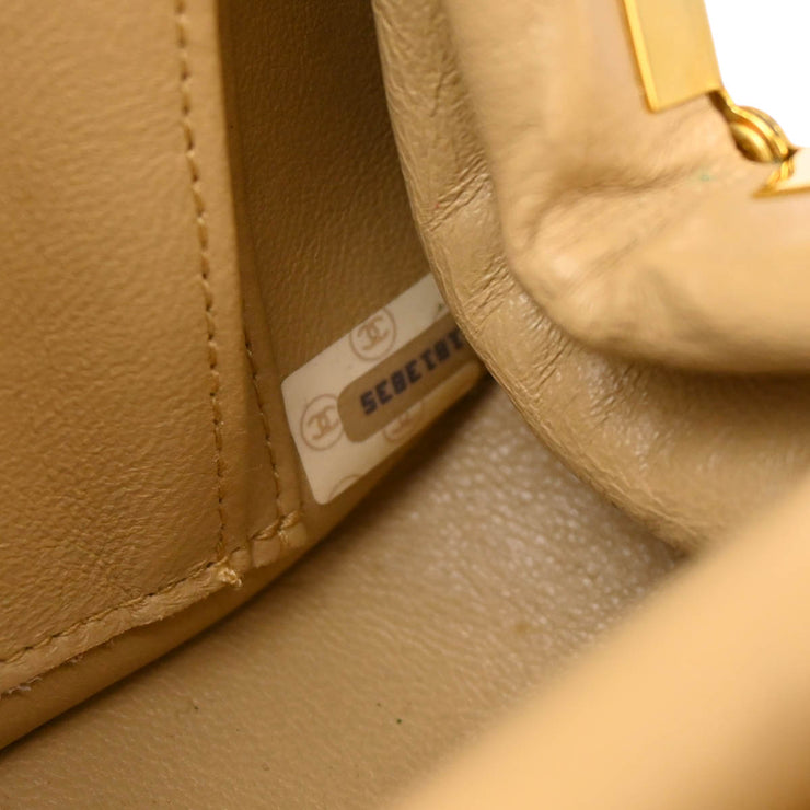 Chanel 1989-1991 Beige Lambskin Chevron Chain Shoulder Bag