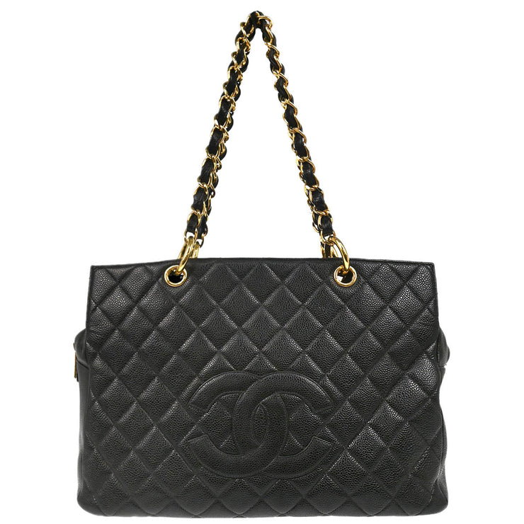 Chanel 2001-2003 Black Caviar Chain Tote Handbag