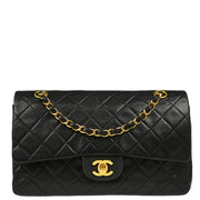 Chanel 1997-1999 Black Lambskin Medium Classic Double Flap Shoulder Bag