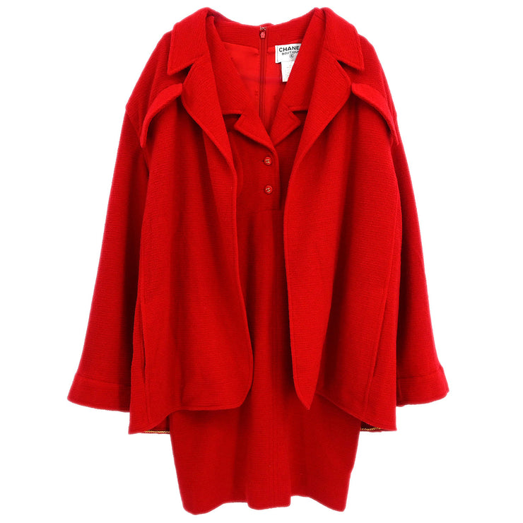 Chanel 1995 Setup Suit Jacket Dress Red #40