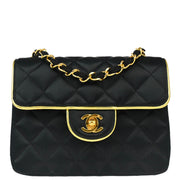 Chanel * 1989-1991 Black Satin Mini Classic Square Flap Shoulder Bag 17